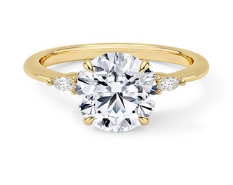 Unique Lab Grown Round Diamond Engagement Ring- Dainty Ring  -  Bp041R