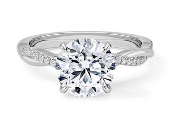 Twisted Vine Band Lab Grown Round Diamond Engagement Ring- Solitaire Ring  -  Bp040