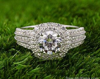 Beautiful Wide Double Halo 3 row Ring - 14k 18k Platinum - BPH039