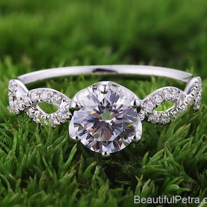 Twisted shank 6 prong Diamond Engagement Ring 14K white rose gold platinum Pave Beautiful Petra Rings BP049 image 1