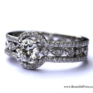 THREE IN ONE 14k White gold Diamond Engagement Ring Halo Unique Pave Bph015 image 4