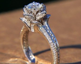 Platinum - Gorgeous UNIQUE Flower Rose Diamond Engagement Ring - 2.00 carat - wedding - brides - custom made - art deco - fL01