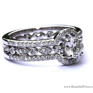 THREE IN ONE 14k White gold Diamond Engagement Ring Halo Unique Pave Bph015 image 1