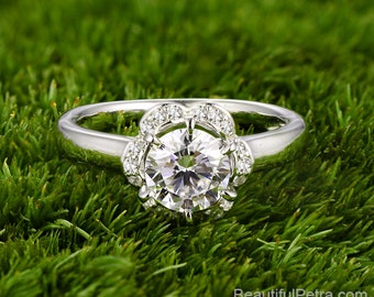 Halo - Floral - Diamond Engagement Ring - Beautiful Petra Rings - 14k 18k platinum - BPH52