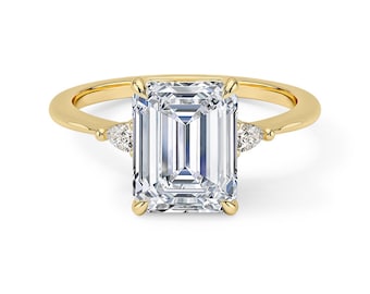 Emerald Cut Lab Grown Diamond Engagement Ring 3 Stone - Simple Ring  -  Timeless Ring- Bridal Ring- Bp040