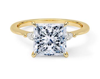 Princess Cut Lab Grown Diamond Engagement Ring 3 Stone - Simple Ring  -  Timeless Ring- Bridal Ring- Bp040