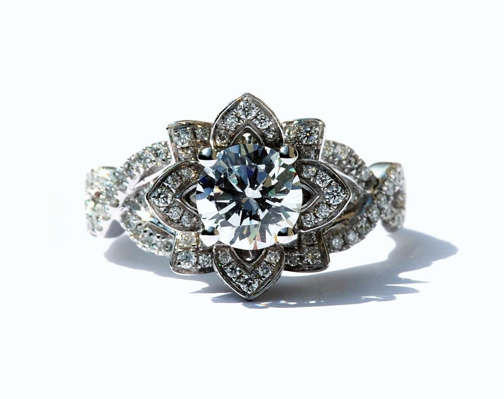 BLOSSOMED Flower Rose Lotus Diamond Engagement Ring Fl08 | Etsy