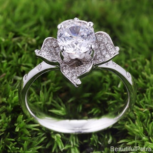 Lily Orchid Amaryllis Daffodil Iris  Canna Hibuscus  Flower ring -  Beautiful Petra Ring - Diamond engagement ring - Patent Pending - Fl17