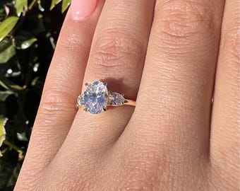3 Stone 14K 18K Gold Platinum Ring Oval Diamond Engagement Ring Wedding Ring Delicate Ring Hand Made Jewelry Item NR0024
