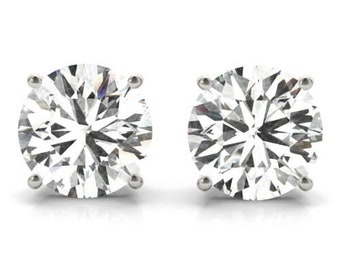 Boucles d'oreilles à tige en diamant certifié en or blanc 14 carats - Solitaires - Noël, anniversaire, cadeau de mariage - Fête des mères - Belle Petra