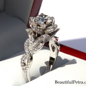 BLOSSOMED - Flower Rose Lotus Diamond Engagement Ring - Fl08 - Beautiful Petra Ring -  Patent Pending