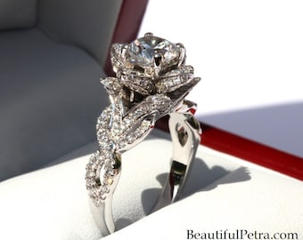 BLOSSOMED - Flower Rose Lotus Diamond Engagement Ring - Fl08 - Beautiful Petra Ring -  Patent Pending