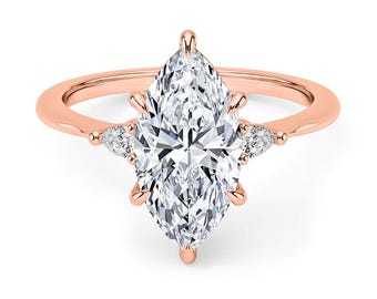Marquise Lab Grown Diamond Engagement Ring 3 Stone - Simple Ring  -  Timeless Ring- Bridal Ring- Bp040