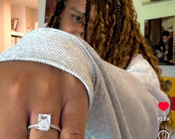 14K 18K Platinum Radiant Cut Lab Grown Radiant Cut Diamond Engagement Ring- Solitaire Ring  - Hidden Halo Ring- Bp090