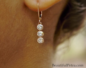 Everyday Diamond earrings - 14K white, Yellow or Rose gold - Christmas, Birthday, Wedding Gift - Beautiful Petra