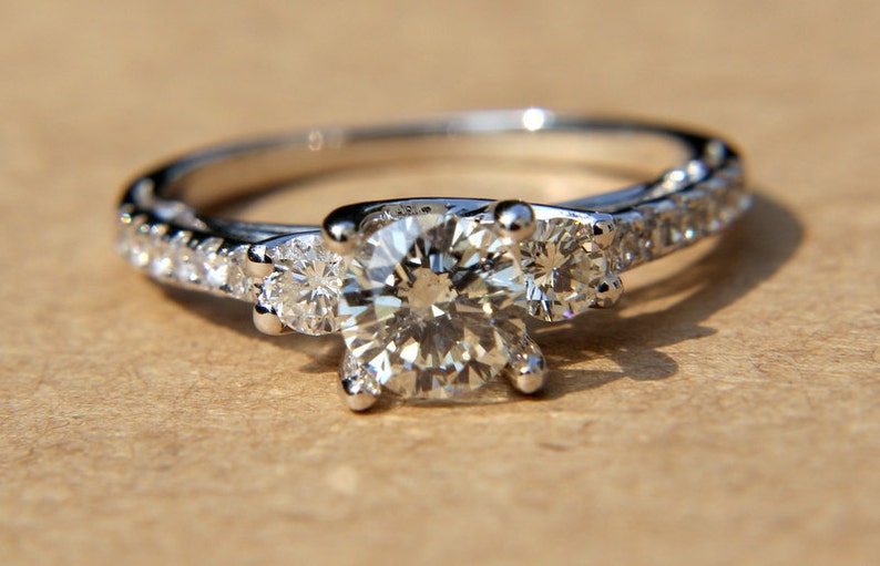1.00 carat Round Diamond Engagement Ring 14K White Gold weddings brides Bp018 image 1
