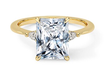 Radiant Cut Lab Grown Diamond Engagement Ring 3 Stone - Simple Ring  -  Timeless Ring- Bridal Ring- Bp040