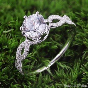 Twisted shank 6 prong Diamond Engagement Ring 14K white rose gold platinum Pave Beautiful Petra Rings BP049 image 2