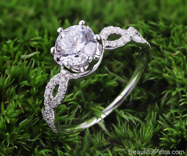 Twisted shank 6 prong Diamond Engagement Ring 14K white rose gold platinum Pave Beautiful Petra Rings BP049 image 2