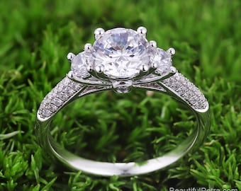3 Stone Diamond engagement ring - Beautiful Petra rings - 14k 18k Platinum - BP048