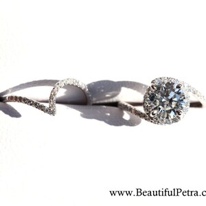14k White gold - Diamond Engagement Ring - Halo - UNIQUE - Thin Swirl - Pave - Weddings- Luxury- Brides - Bp0013 image 3