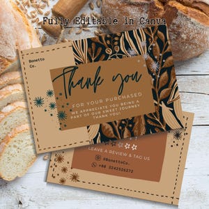 Cartão de agradecimento botânico rústico | Modelo editável do Canva | Encarte para pequenas empresas | Cartão de solicitação de avaliação | Download digital
