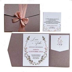 Wedding invitation flower model 1 complete with envelope and customizable ribbon