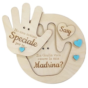 Placa de evento con huella de mano personalizable ¿Quieres ser mi madrina padrino para niño?