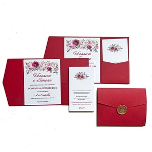 Invito matrimonio modello fiori 2 completo di busta e chiusura ceralacca personalizzabile