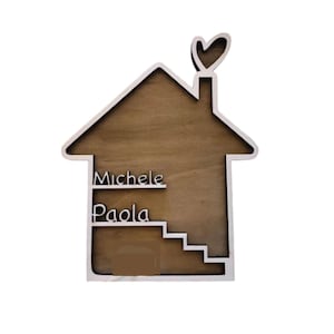 Personalized wooden home decoration with names, a new home gift idea