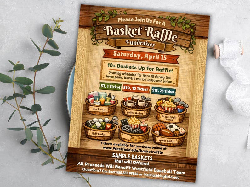 Sports Raffel Basket Raffle Flyer Template, Editable Fundraiser Invitation (canva) - Etsy