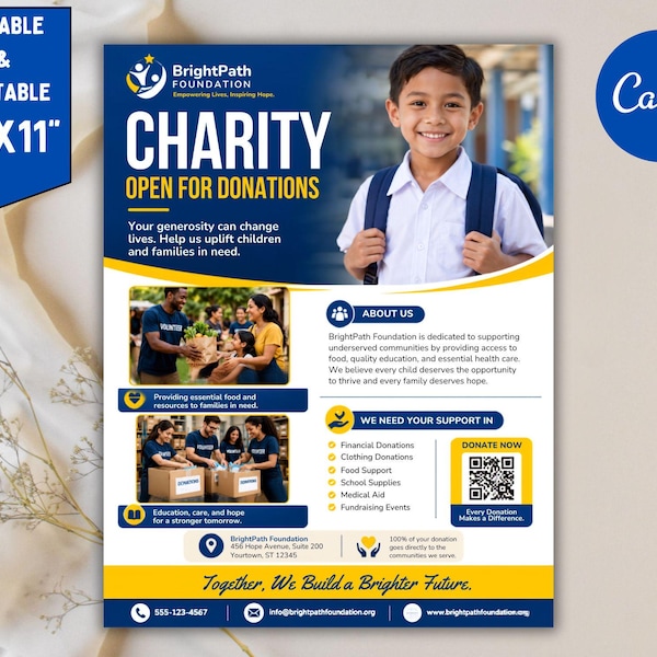 Donation Drive Flyer Canva, Fundraising Flyer Template, Nonprofit Sponsorship Flyer Template, Charity Event Sponsorship Package Template