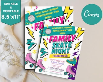 Editable Family Skate Night Flyer: Roller Skating Fundraiser (Instant Download)