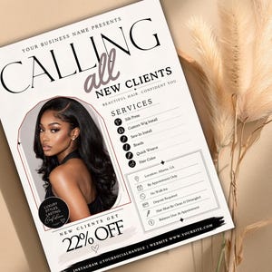 Bokningsflyer för nya kunder, Välkommen till alla nya kunder, Specialflyer för nya kunder, Makeup, Frisör, Fransteknik, Nagelteknik, MUA, DIY i Canva bild 4