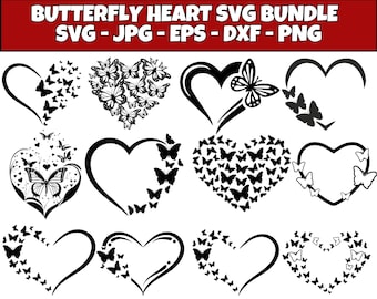 バタフライハート SVG バンドル: Love Designs (デジタルダウンロード)