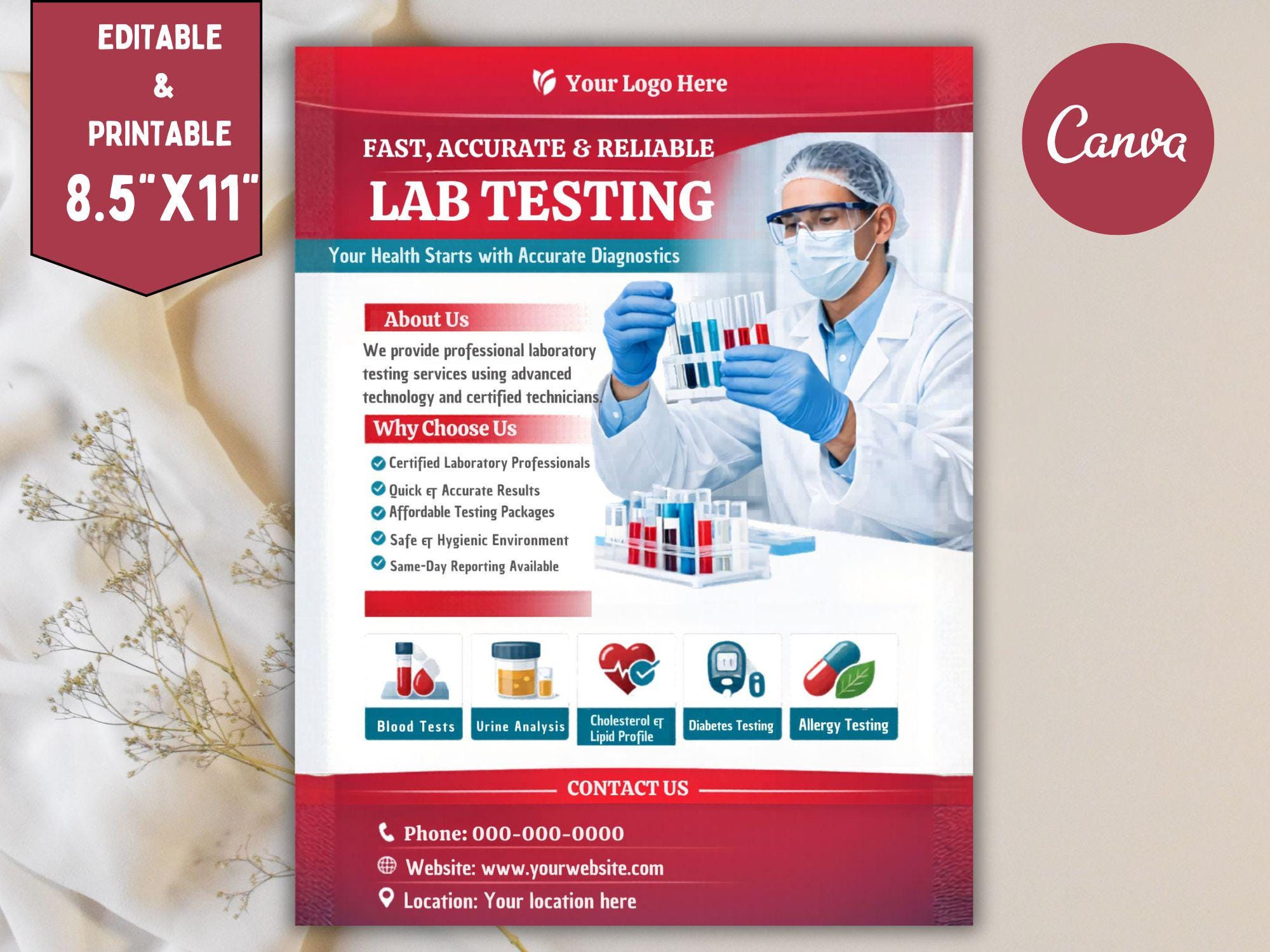 Lab Testing Flyer Template, Medical Marketing, Diagnostic Clinic (A4/US ...