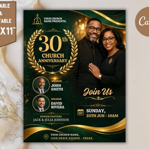 Mall för flygblad för kyrkans jubileum: Uppskattning av pastor, gör-det-själv-pastoralt evenemang, firande av kyrkans program (digital nedladdning)