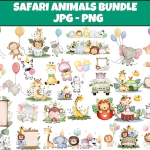 Safari animals watercolor clipart \ Safari animals svg \ Safari animals png \ baby shower svg\ cute animals png \ safari animals outline svg