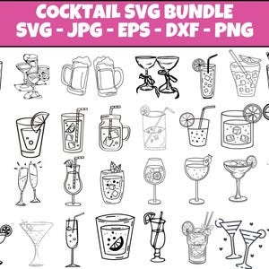 Può includere: Un set di 30 illustrazioni in bianco e nero di diversi bicchieri da cocktail. Le illustrazioni includono diversi tipi di bicchieri, come bicchieri da martini, bicchieri alti e bicchieri da shot. Le illustrazioni sono perfette per l'uso in progetti di artigianato, come la creazione di inviti, decorazioni per feste o grafica per siti web.