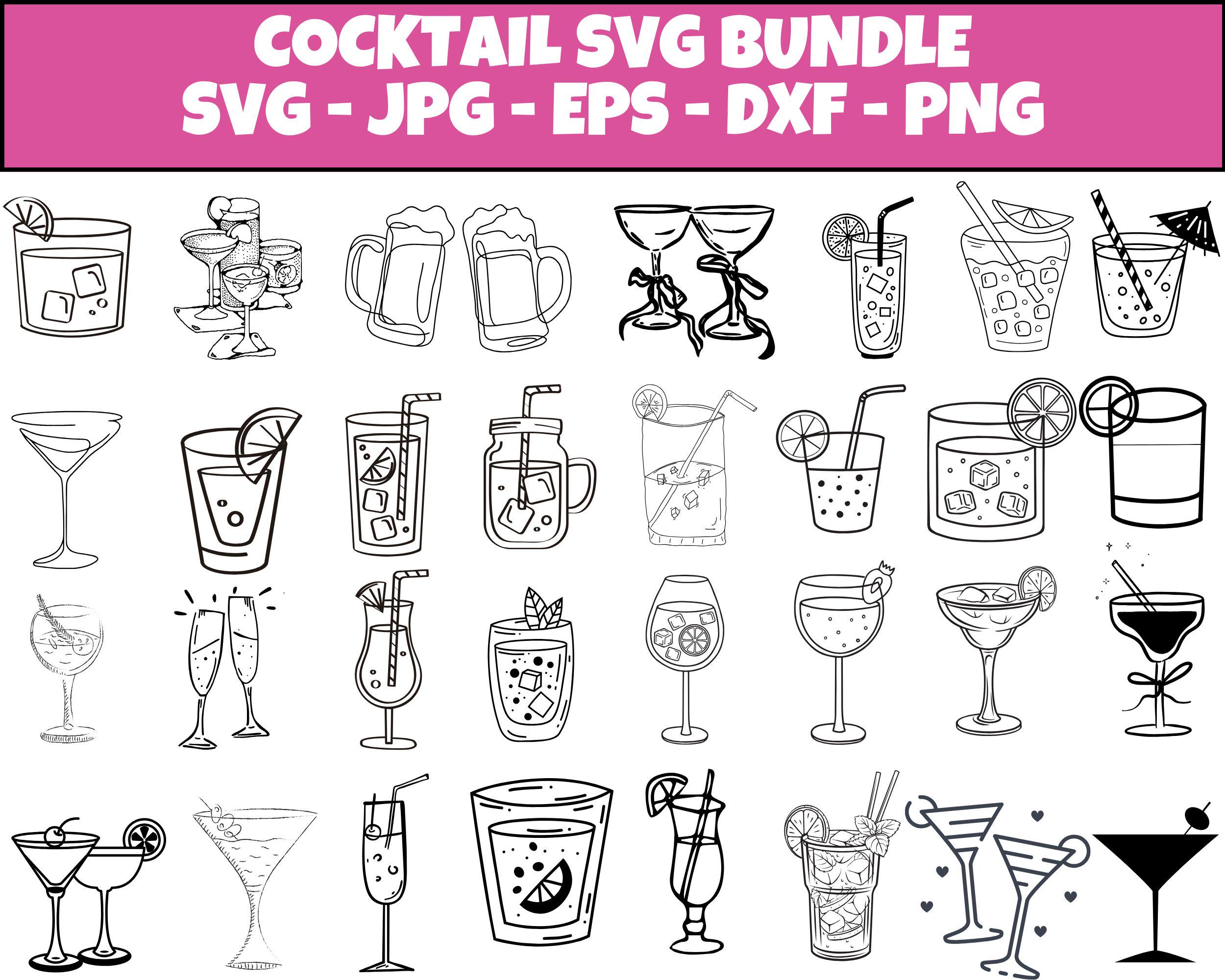 Cocktail SVG Bundle: Drink Clipart, Shot Glass Cut Files (digital ...