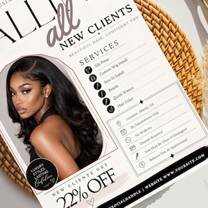 Bokningsflyer för nya kunder, Välkommen till alla nya kunder, Specialflyer för nya kunder, Makeup, Frisör, Fransteknik, Nagelteknik, MUA, DIY i Canva bild 6