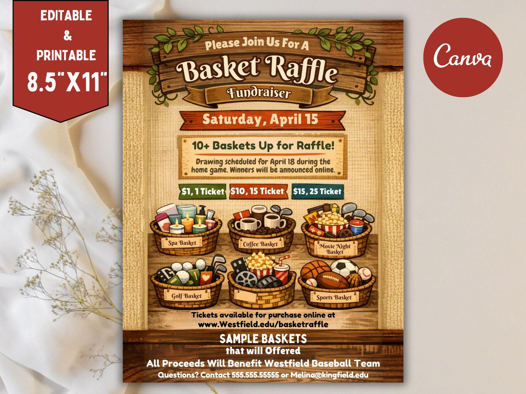 Basket Raffle Flyer Template, Editable Fundraiser Invitation (canva) - Etsy