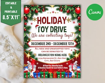 Editable Christmas Toy Drive Flyer Template: School Church Fundraiser (Digital Download)