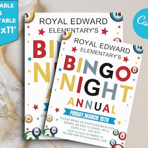 Editable Bingo Night Flyer: School Fundraiser Invite (8.5" x 11")