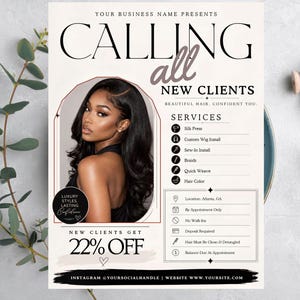 Bokningsflyer för nya kunder, Välkommen till alla nya kunder, Specialflyer för nya kunder, Makeup, Frisör, Fransteknik, Nagelteknik, MUA, DIY i Canva bild 3