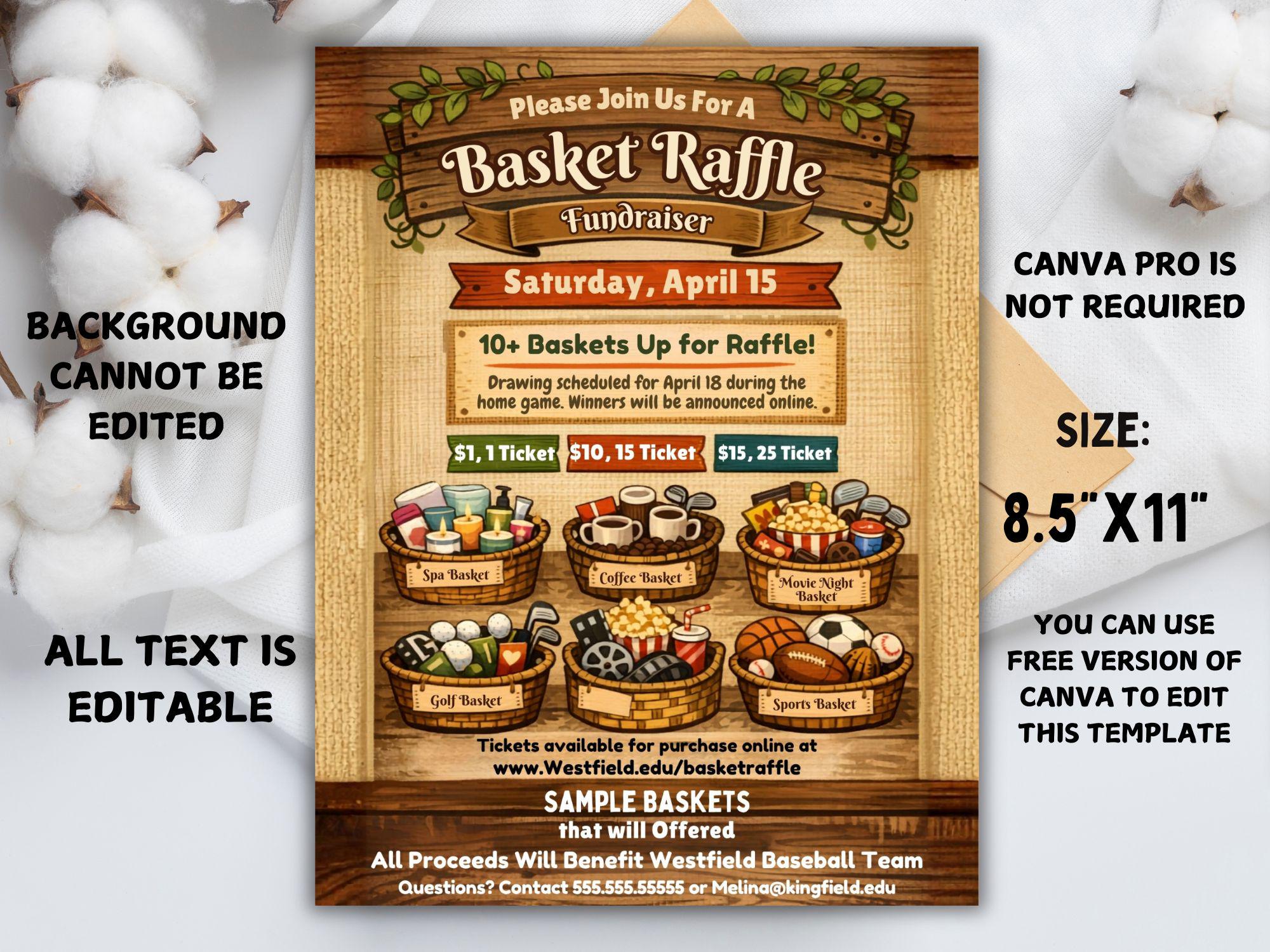 Basket Raffle Flyer Template, Editable Fundraiser Invitation (canva) - Etsy