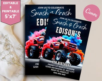 Invitación de cumpleaños de Monster Truck: Invitación editable (5x7) (Descarga digital)