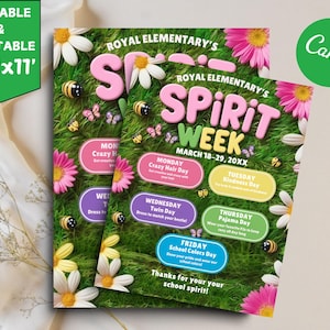 Spring Spirit Week Editable Itinerary Schedule | Printable DIY Spirit Week | School PTO/ PTA March Planner Flyer Instant Download
