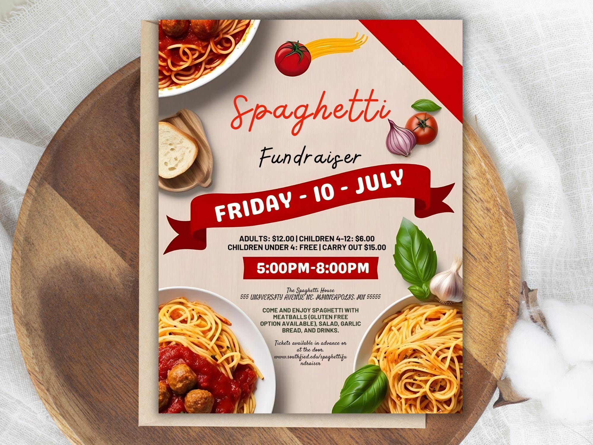 Spaghetti Dinner Fundraiser Flyer: Editable Template (digital Download ...