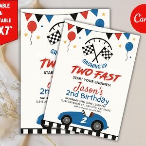 TWO Fast Birthday Invitation Vintage Race Car Birthday Two Fast Birthday Invite Retro Race Car Birthday Editable Digital Download Invitation